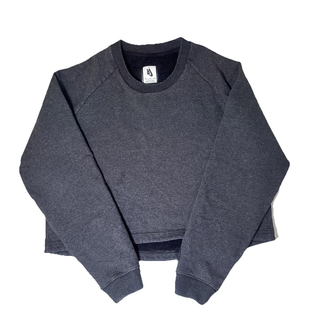 Nike Womens Cropped Sweatshirt Medium Gray Fleece Pullover‎ 848735-010 Excellent